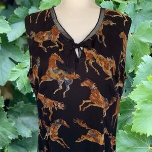 Gordon & James Galloping Horses Black Sleeveless Layered Maxi Dress ~ Women’s L